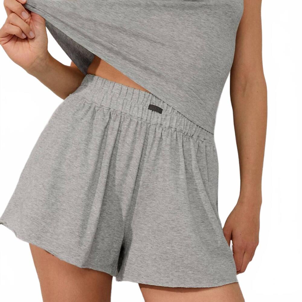 NEW LUNYA women's organic pima wide leg short in storm grey heather